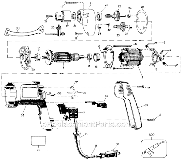 Page A Diagram and Parts List for 6037 Type 101 Black and Decker Electric Drill